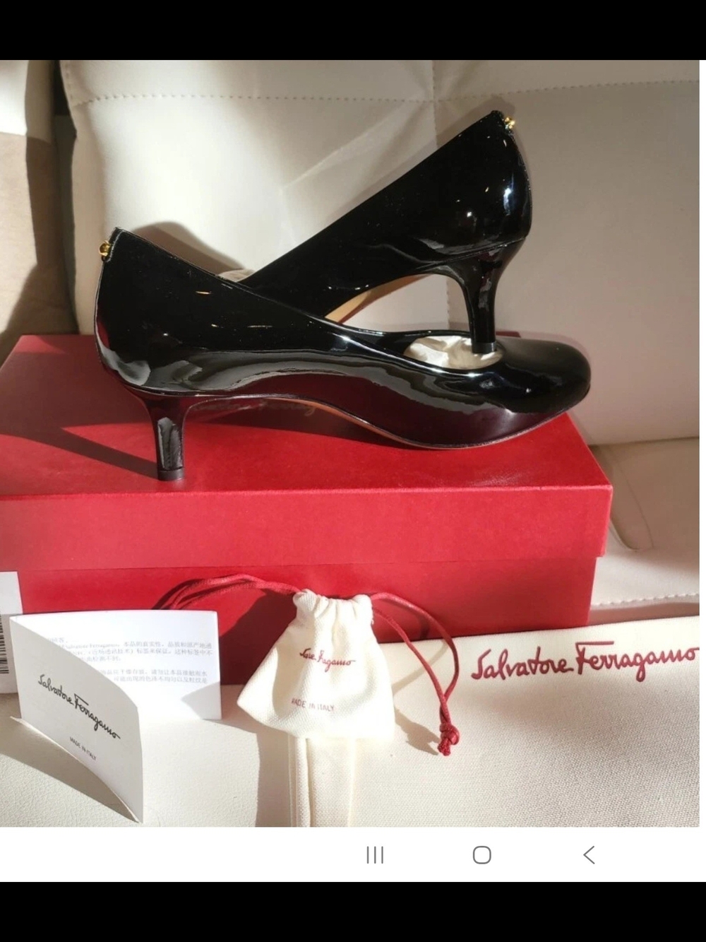 Salvatore Ferragamo Black Patent Leather Kitten Heel Pumps Size 9D NWB